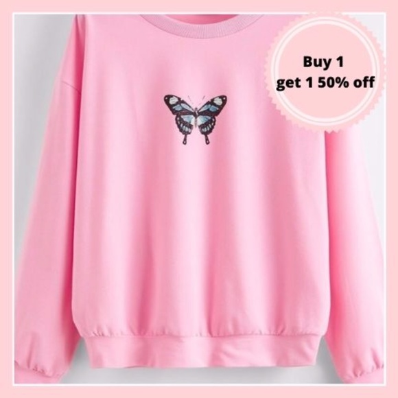 Tops - Pink Butterfly Sweatshirt Sweater
